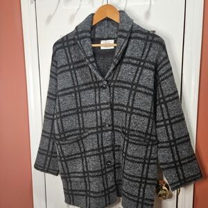 Plaid Shawl Collar Gray Women's Coat